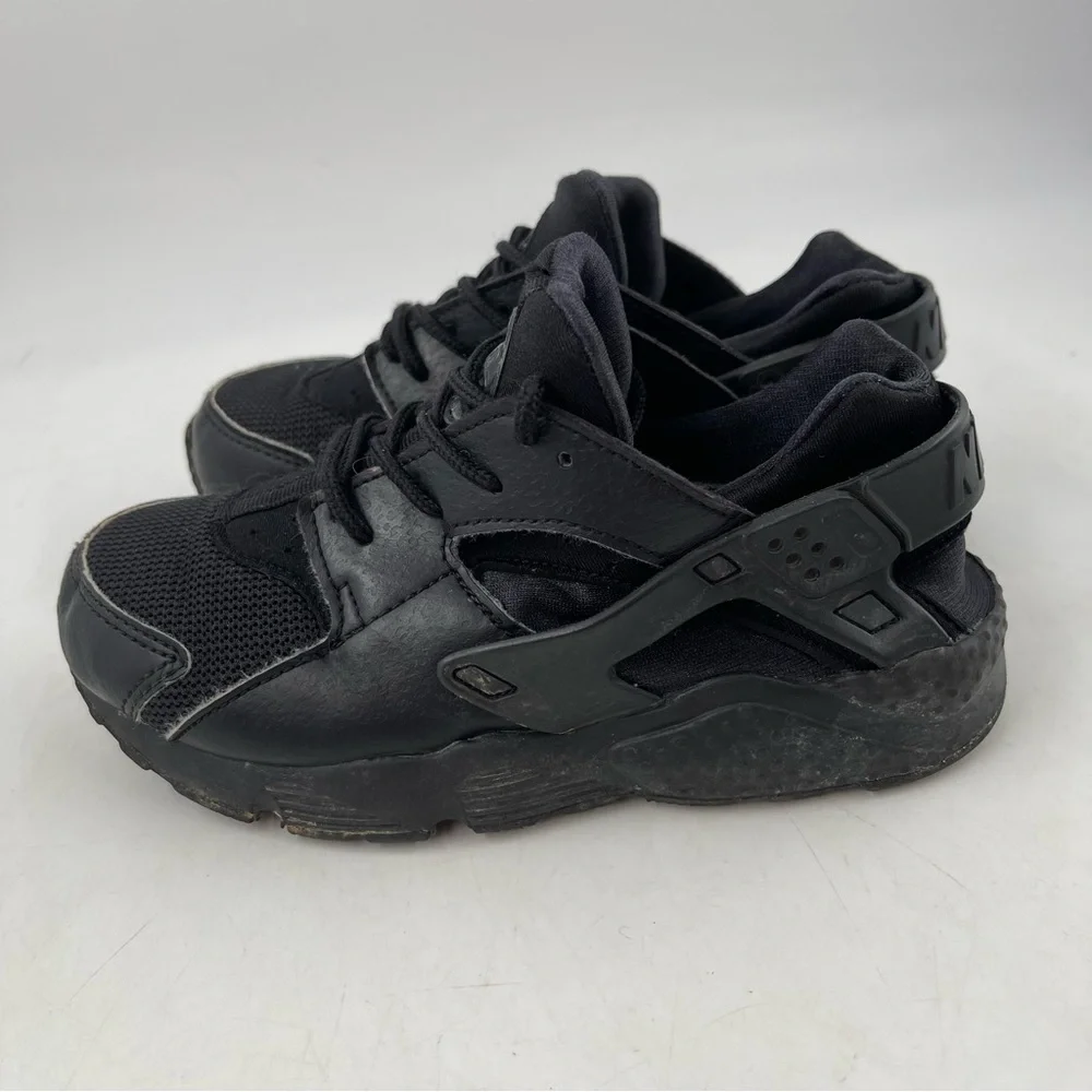 Nike Unisex Kids Huarache-Size 13 C -Black Leather Lace-Up Athletic Shoes